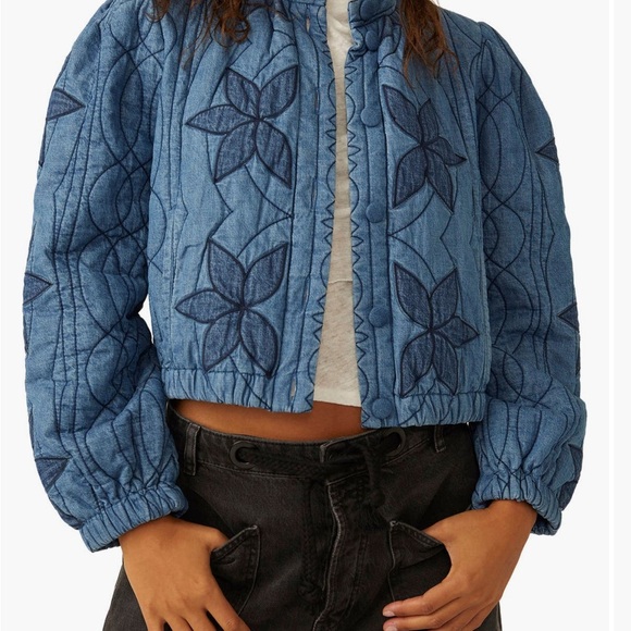 Free People Jackets & Blazers - Free People Quinn Quilted Cotton Denim Bomber Jacket Womens Small